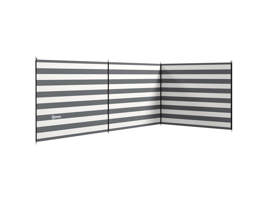 Biombo plegable para playa, poliéster, barras de acero, 540 x 150 cm, gris.