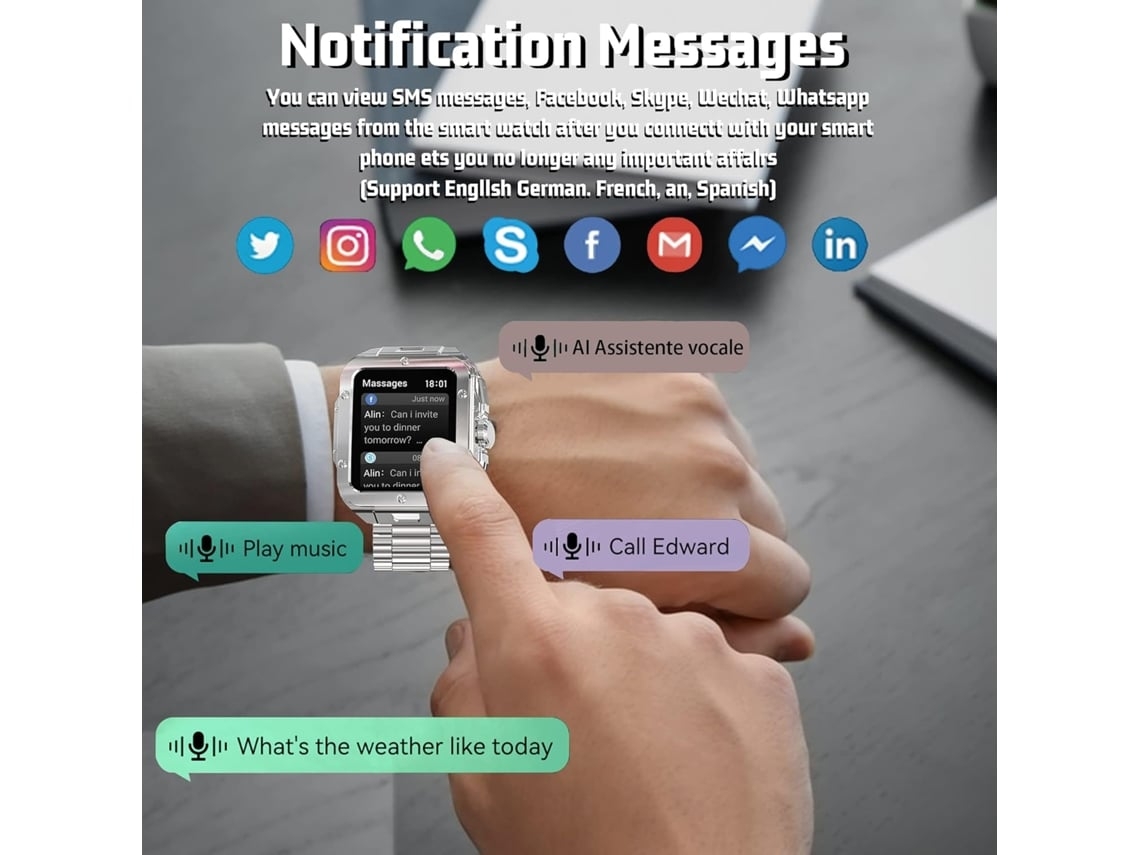 Reloj inteligente con pantalla táctil completa de 1,85" con frecuencia cardíaca, SpO2, monitoreo del sueño, 20 modos deportivos, reloj inteligente de fitness, asistente de voz y canales.