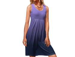 Vestido Casual Sin Mangas Para Mujer Con Cuello Redondo, Estampado, De Mezcla De Algodón.