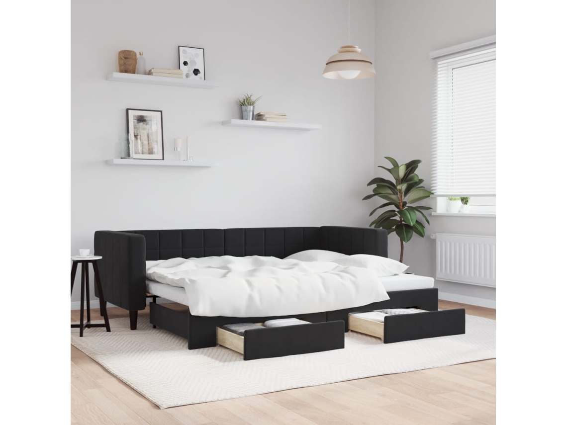 Sofá Cama Nido Con Cajones Terciopelo Negro 80x200 Cm