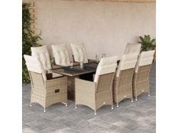Juego de comedor de jardín de 9 piezas con cojines, mimbre sintético beige, DKD Home Decor