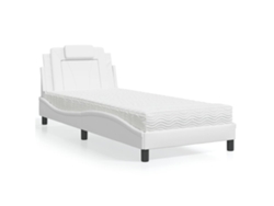 Cama Con Colchón Cuero Sintético Blanco 90x200 Cm