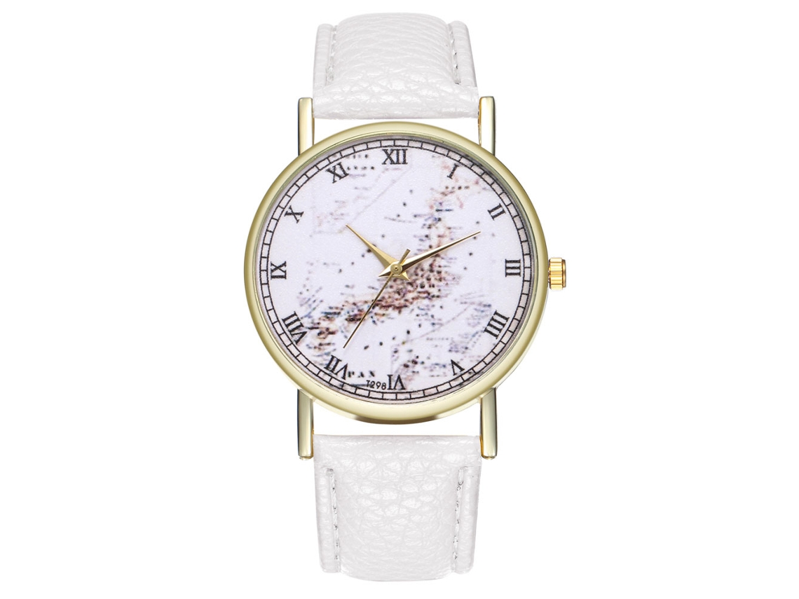 Reloj De Pulsera Unisex De Moda Nuevo Quartz Analógico Con Correa De Cuero (blanco)