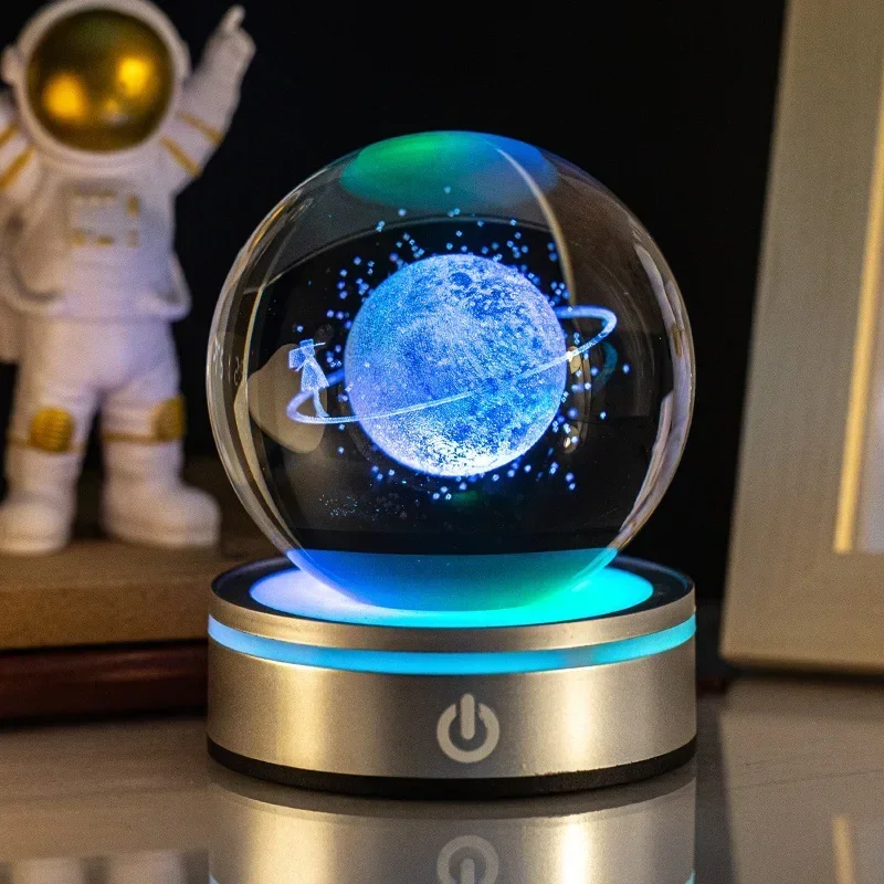 (estilo 12,8 Cm Com Base Led) Acessório Decorativo De Mesa Em Forma De Bola De Cristal Luminosa 3d
