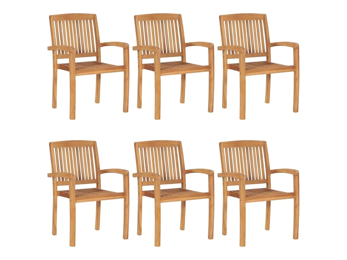 Sillas de jardín apilables DKD Home Decor de 6 piezas de madera maciza de teca