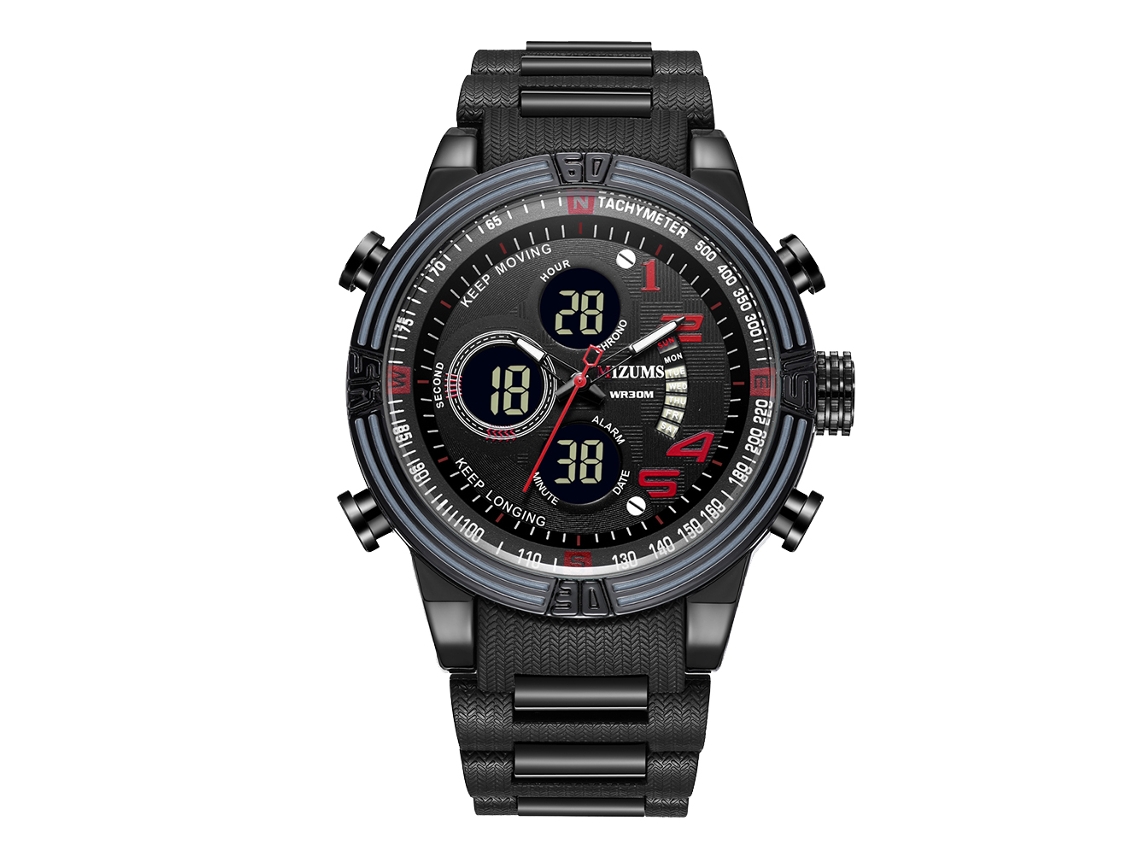 Reloj Electrónico Deportivo Hombre Con Correa De Acero Plástico Impermeable Negro Rojo