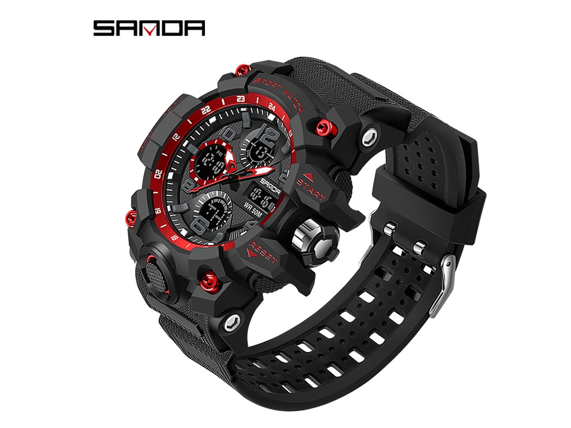 Reloj Electrónico De Moda (negro Y Rojo para Hombre) Con Acabado Luminoso, Resistente Al Agua Y A Los Golpes, Con Alarma.