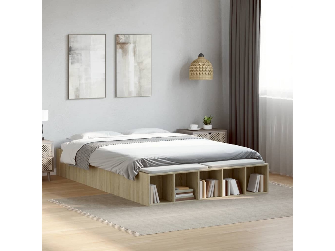 Estructura De Cama Madera De Ingeniería Roble Sonoma 120x200 Cm