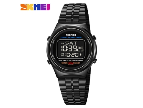 Reloj electrónico multifuncional para hombre, reloj LED de acero inoxidable para deportes al aire libre, máquina negra con carcasa negra LUUCOZK