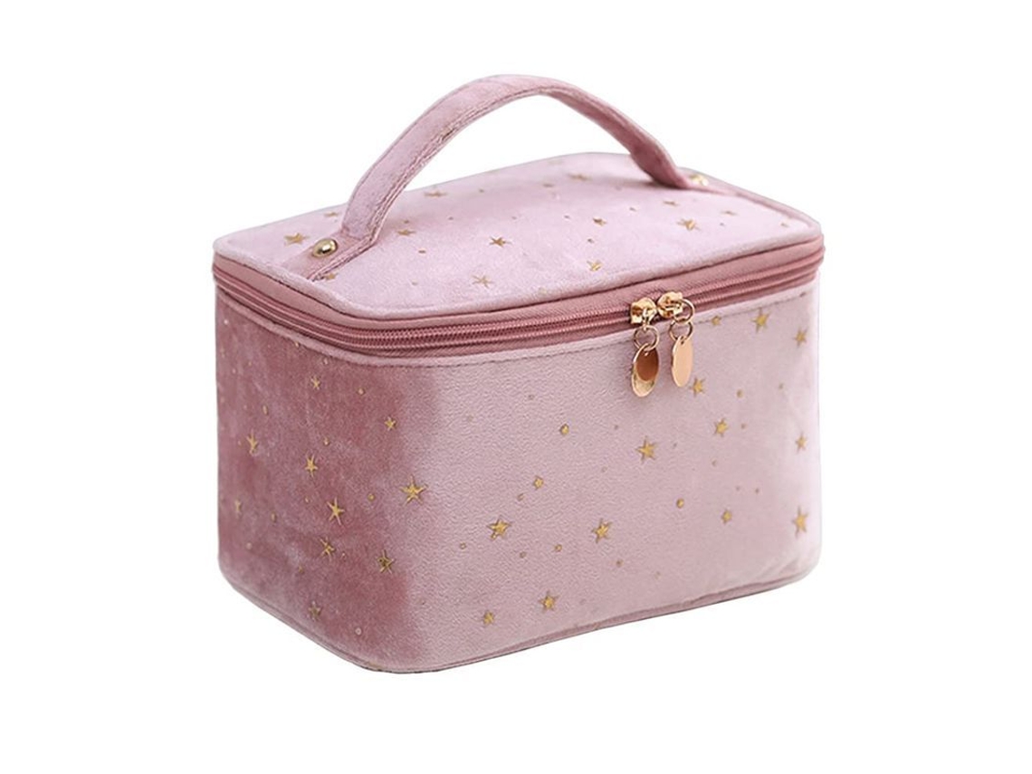 2026-bolsa De Maquillaje De Terciopelo Con Asa Y Portapinceles, Rosa, 8*5.1*5.5 Pulgadas