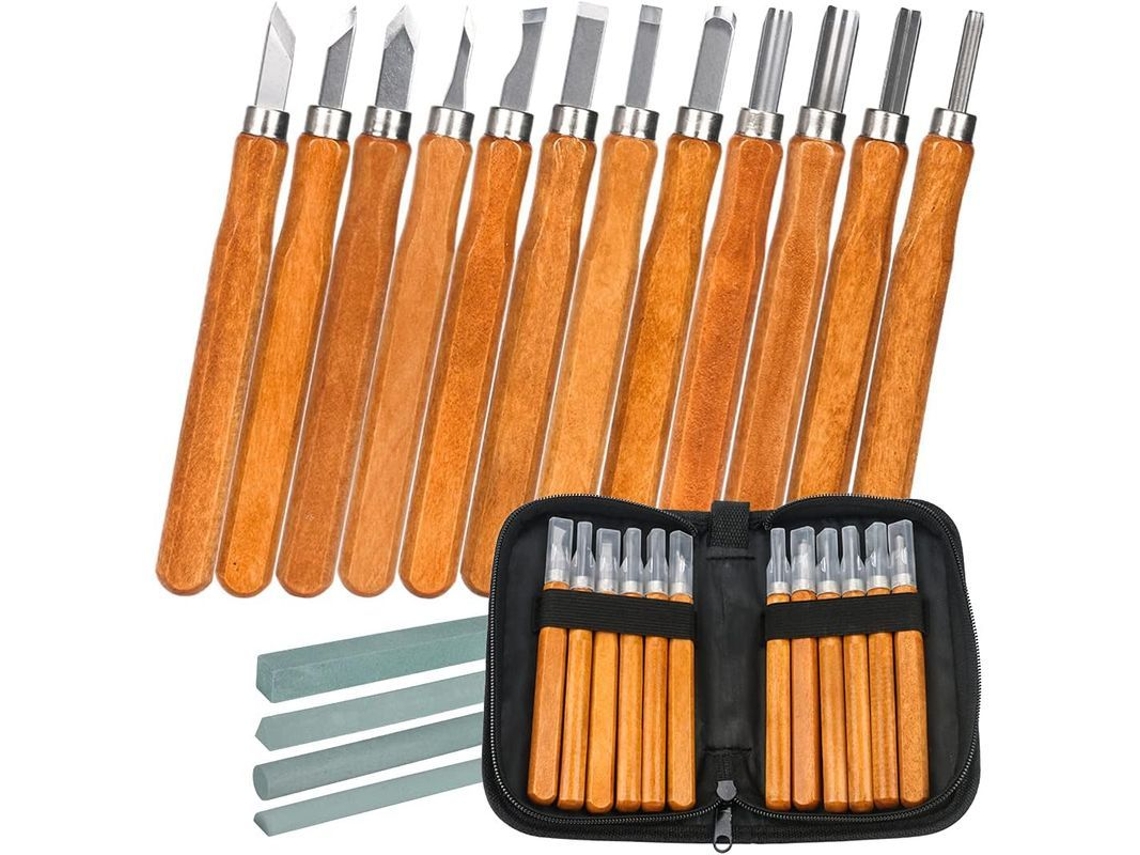 2026-kit De Herramientas De Tallado En Madera, 12pcs Con Piedras De Afilar Y Bolsa, Herramientas Diy Para Carpinteros Y Entusiastas