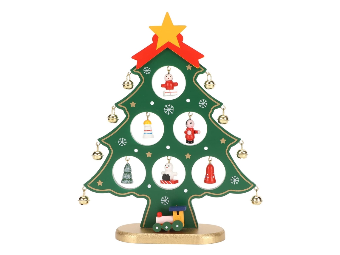 Adornos de mesa de árbol de Navidad de madera mini verde