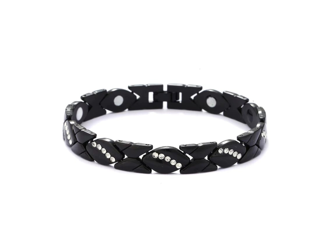 Pulseira De Cobre, Bracelete Magnética Cravejada De Diamantes (preto) Spqment
