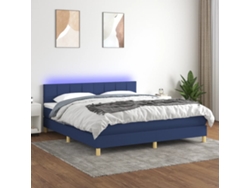 Cama Box Spring Con Colchón Y Led Tela Azul 180x200 Cm