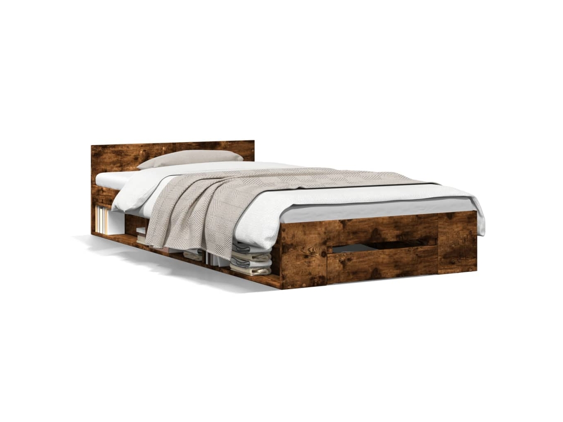 Maison Exclusive - Cama Con Cajón Madera De Ingeniería Roble Ahumado 90x190 Cm