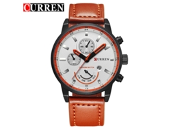 Reloj De Pulsera De Cuarzo Multifuncional E Informal Para Hombre (naranja), Con Correa De Cuero Y Resistente Al Agua.