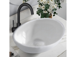 Lavabo De Baño Sobre Encimera Ovalado Con Efecto Loto Blanco