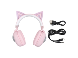 Auriculares Bluetooth Para Niños Con Luces Rgb, Orejas De Gato, Reproducción Estéreo Hifi De 20 Hz Con Micrófono, Color Rosa Gw002