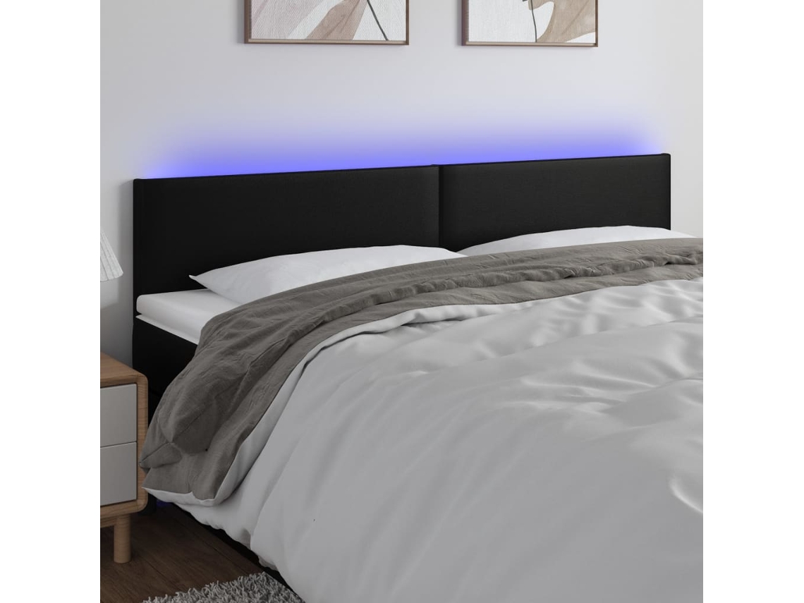 Cabecero Con Led Cuero Sintético Negro 160x5x78/88 Cm