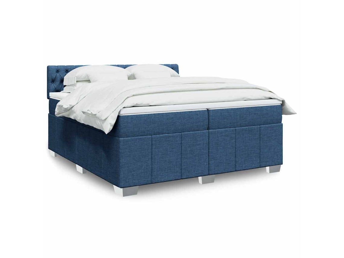 Cama Box Spring Con Colchón Tela Azul 200x200 Cm