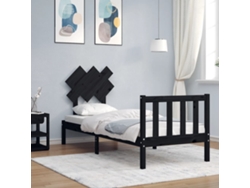 Estructura De Cama Individual Con Cabecero Madera Maciza Negro