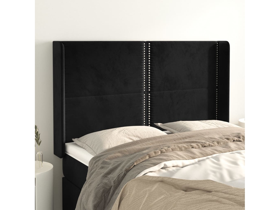 Cabecero Con Orejas De Terciopelo Negro 147x16x118/128 Cm