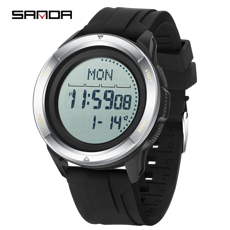 (correa De Silicona Negra, Caja Plateada, Esfera Blanca) Reloj Electrónico Masculino, Cuenta Pasos, Brújula, Resistente Al Agua Para Uso Exterior
