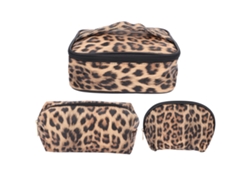 Juego De 3 Neceseres De Maquillaje Impermeables Para Viajes, De Piel Sintética Con Estampado Animal.