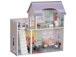 Casa de muñecas con muebles, 60 cm de alto, 2 plantas, 13 accesorios incluidos, construcción segura de MDF, apta para niños a partir de 3 años.