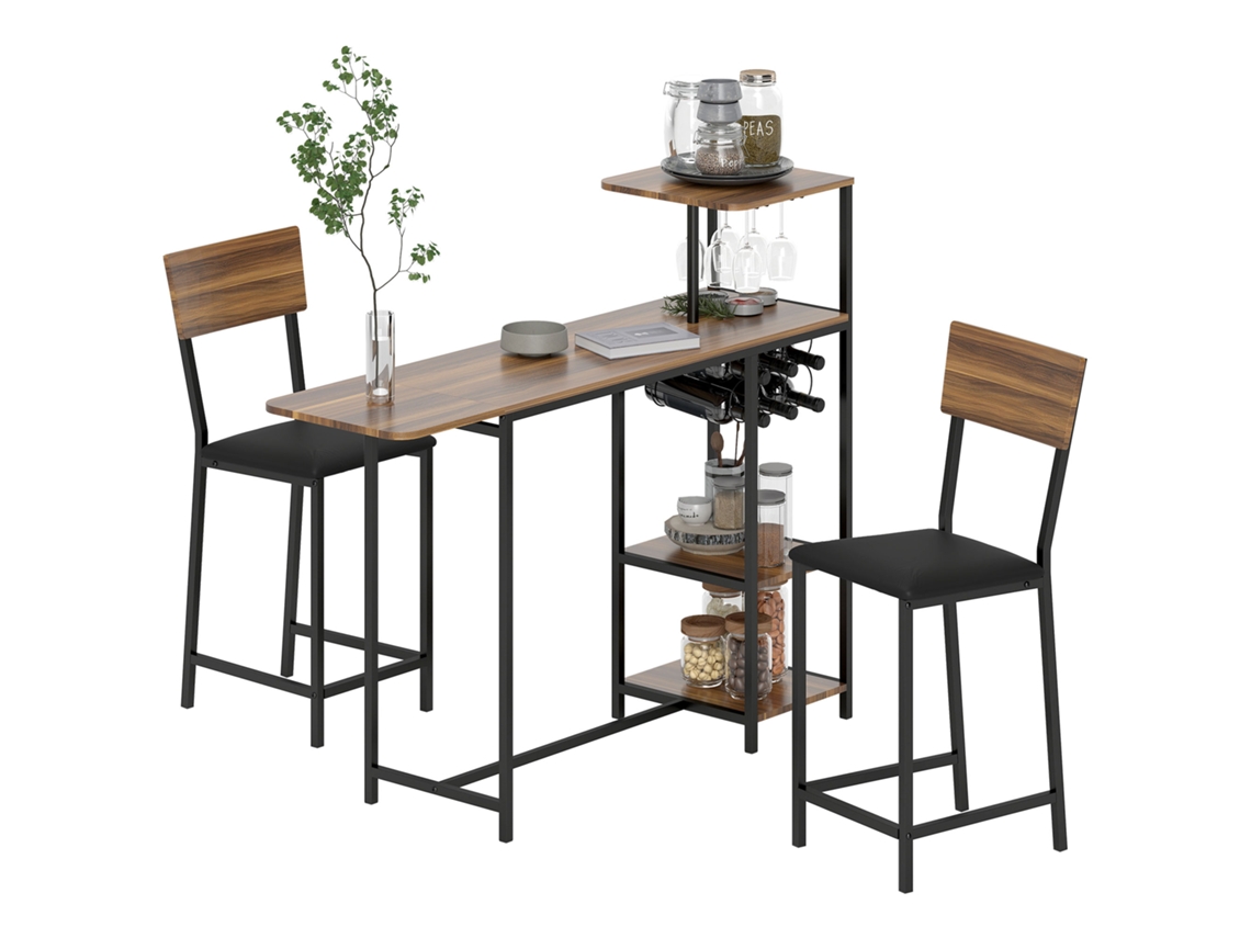 Conjunto Mesa De Bar Industrial Com Adega E 2 Banquetas