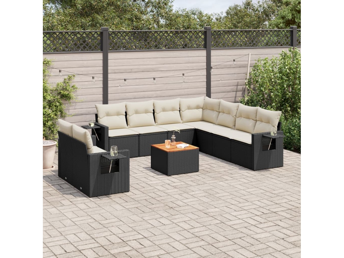 Conjunto de sofás de jardín de 10 piezas DKD Home Decor con cojines de mimbre negros