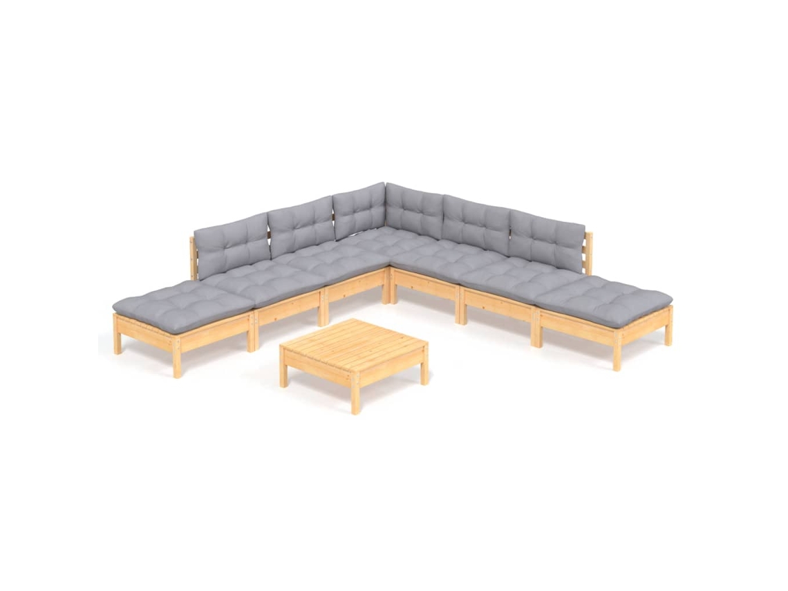 Maison Exclusive - Juego De Muebles De Jardín 8 Pzas Y Cojines Madera Pino Gris