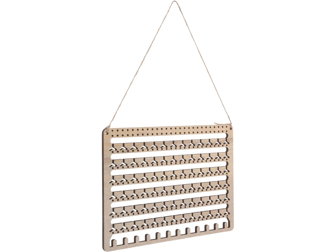Organizador De Pared De Fácil Mantenimiento En Madera Natural, Soporte Rectangular Para Joyas De Diseño Estético.