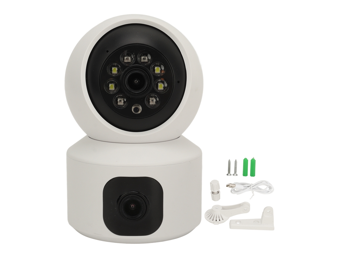 Cámara De Seguridad Interior De Lentes Duales 1080p Wifi Visión Nocturna Habla Bidireccional Detección De Movimiento