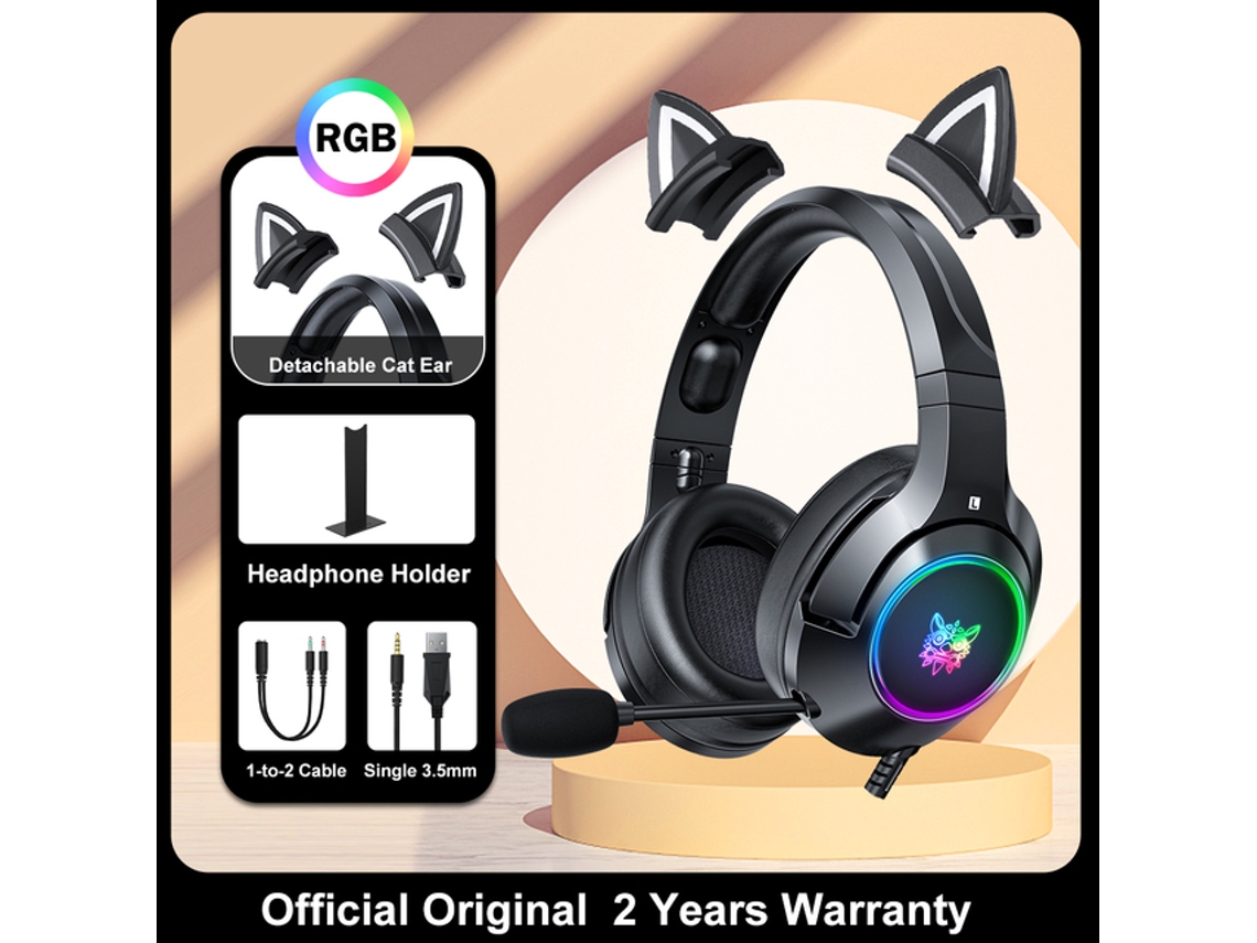 ONIKUMA K9 Pink Cat Ear Auriculares con RGB LED Light Flexible Mic Gaming Headset 7.1 Surround Computer Earphones para PC Gamer