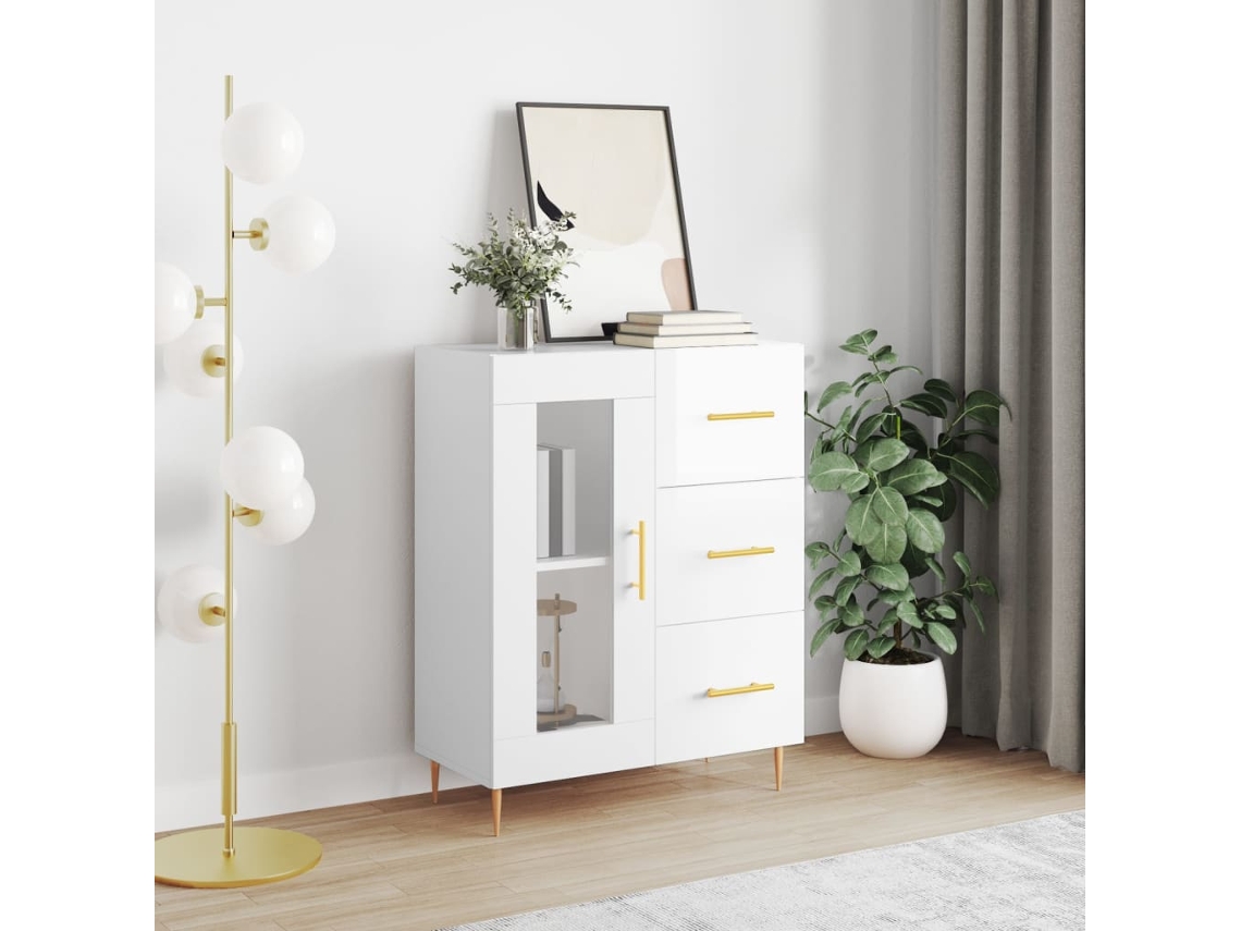 Aparador De Madera Contrachapada Blanco Brillante 69,5x34x90 Cm