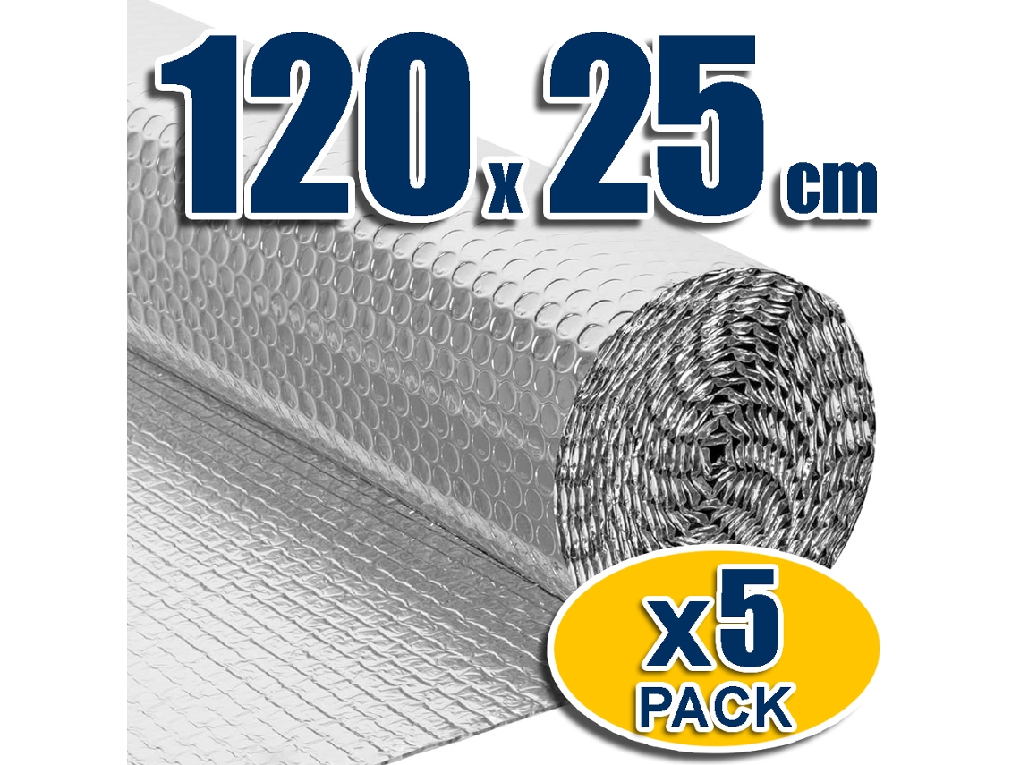 Paquete de 5 paneles aislantes para cajas de persianas. Evitan el calor y el frío. Fácil instalación. 100 láminas de aluminio y burbujas antihumedad (120 x 25 cm).
