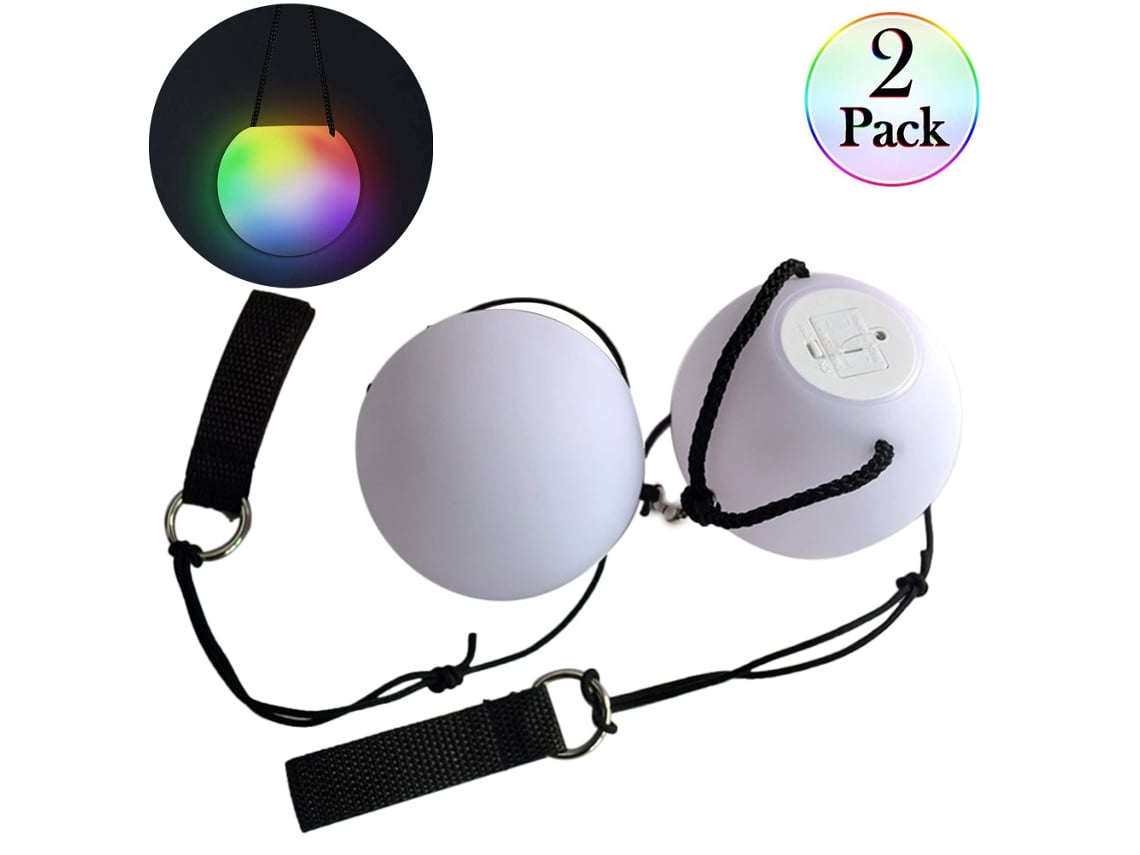 2 Pcs Bola Poi Led 9 Modos 7 Cores Luz Brilhante Silicone Macio Para Festas Carnaval
