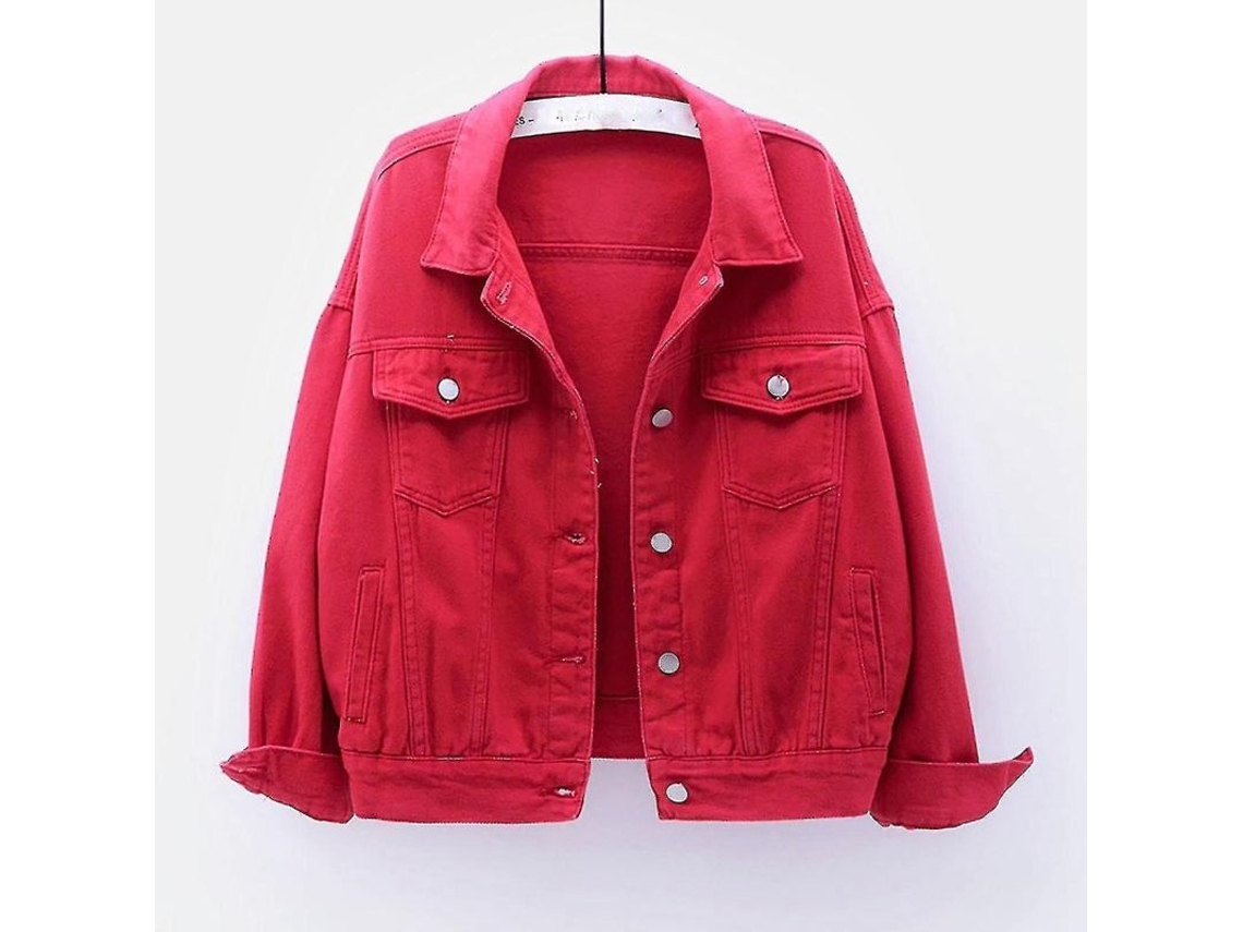 2026-chaquetas De Jeans Para Mujer De Manga Larga Abrigo De Otoño/primavera Caliente Solido M Rojo