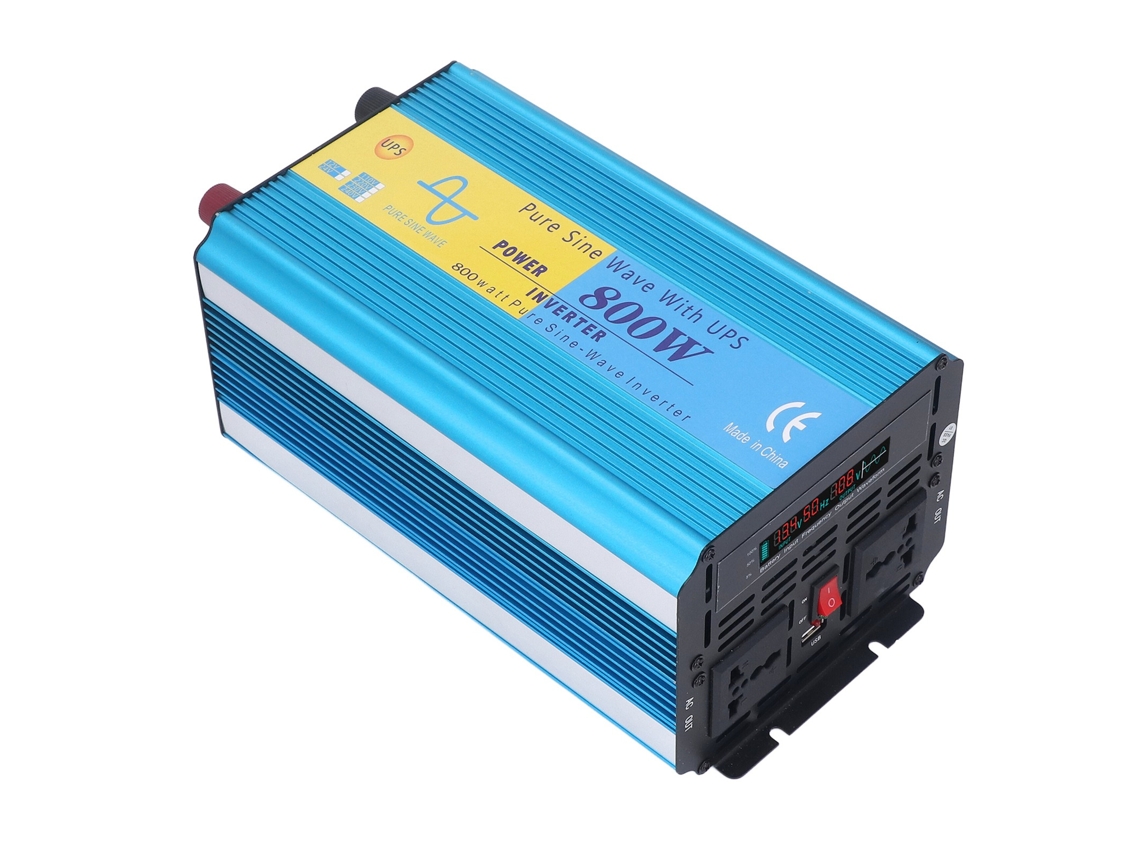 Inversor de onda sinusoidal pura de 800 W con puertos USB, pantalla LCD y enchufe de EE. UU. (CC 12 V a CA 110 V) para hogar, RV y automóvil.