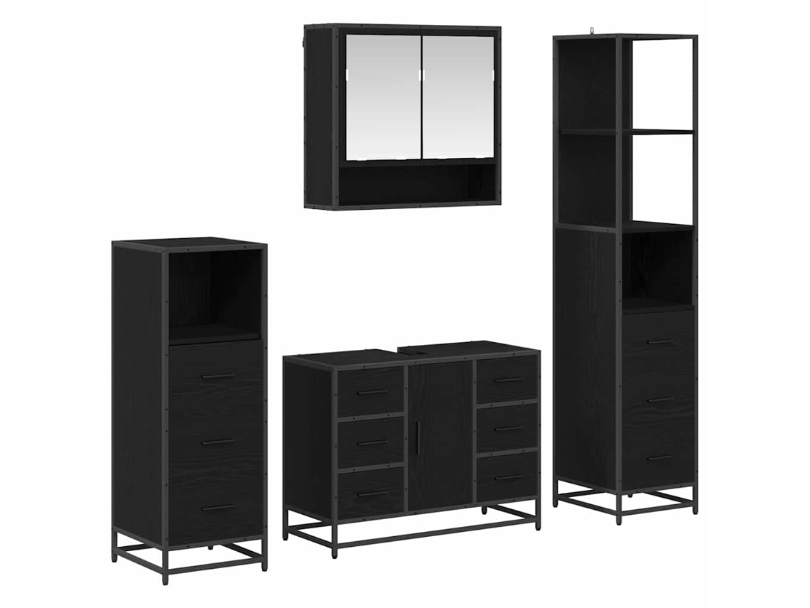 Conjunto de muebles de baño con puerta, roble negro, 4 piezas, MAISON EXCLUSIVE