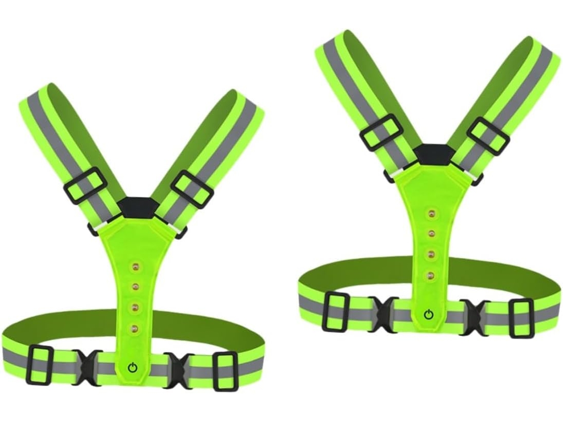 Conjunto de 2 piezas: chaleco con luz LED amarilla para correr, cinturón reflectante azul y camiseta sin mangas con cinturón reflectante ajustable - Gokoco