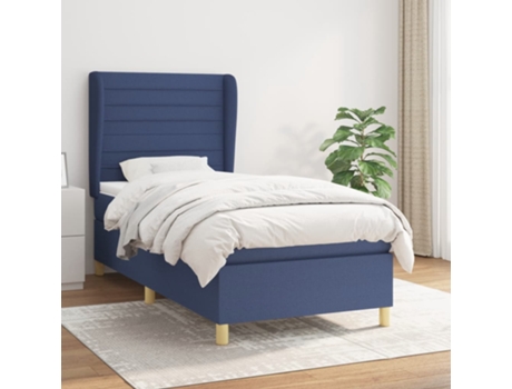 vidaXL Cama con somier y colchón 90x190 cm tela azul