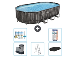 Piscina BESTWAY Oval Power Steel - 610 x 366 x 122 - Gris - Incluye bomba - Escalera - Cobertor Paquete de mantenimiento - Filtrar