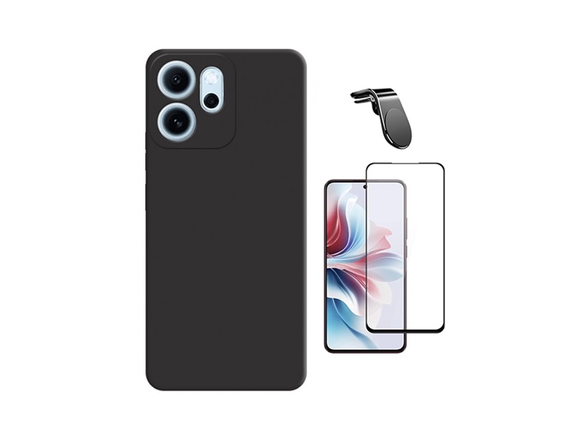 Kit Vidro Temperado Capa Silicone Líquido Suporte L Phonecare Para Oppo Reno14 Fs 5g - Preto