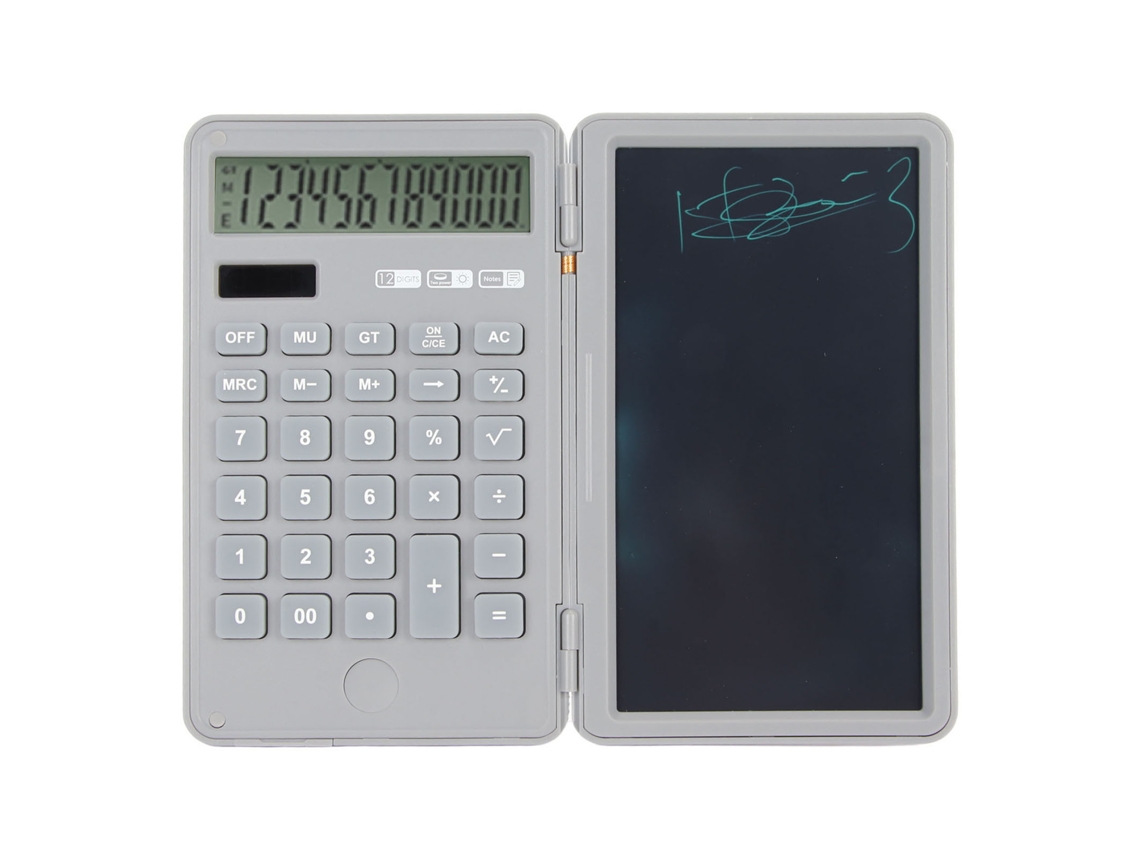 Calculadora De Escritorio De 12 Dígitos Con Función De Notas, Funcionamiento Silencioso, Batería Solar Y Bloc De Notas Gris Para Uso De Oficina.
