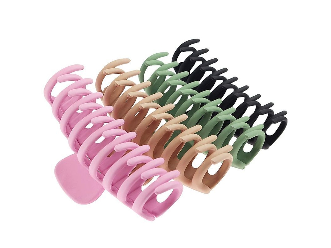 Pinza Para El Cabello Grande Para Mujer De 11 Cm (4,33 Pulgadas) Con Soporte Resistente Para Cabello Fino, Grueso O Corto (4 Unidades)