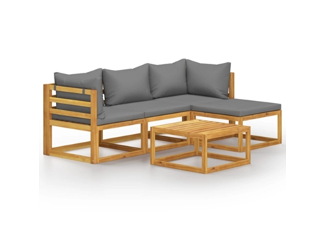 Conjunto 5 muebles de jardín VIDAXL con cojines madera maciza acacia