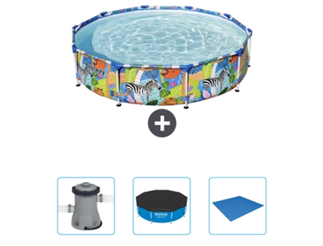 Piscina BESTWAY Round Steel Pro - 305 x 66 cm - Estampado Selva - Incluida Bomba - Cubrir - Suelo