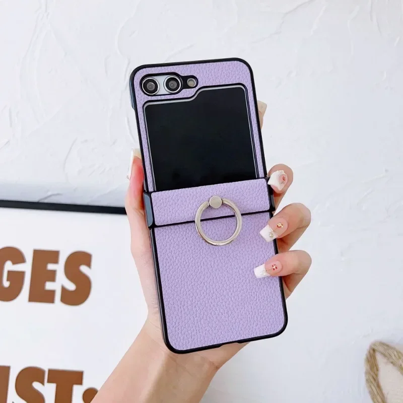 (morado, Galaxy Z Flip6) Funda Plegable Para Teléfono Con Textura De Lichi, Resistente A Caídas, Con Soporte De Anillo De 360°.